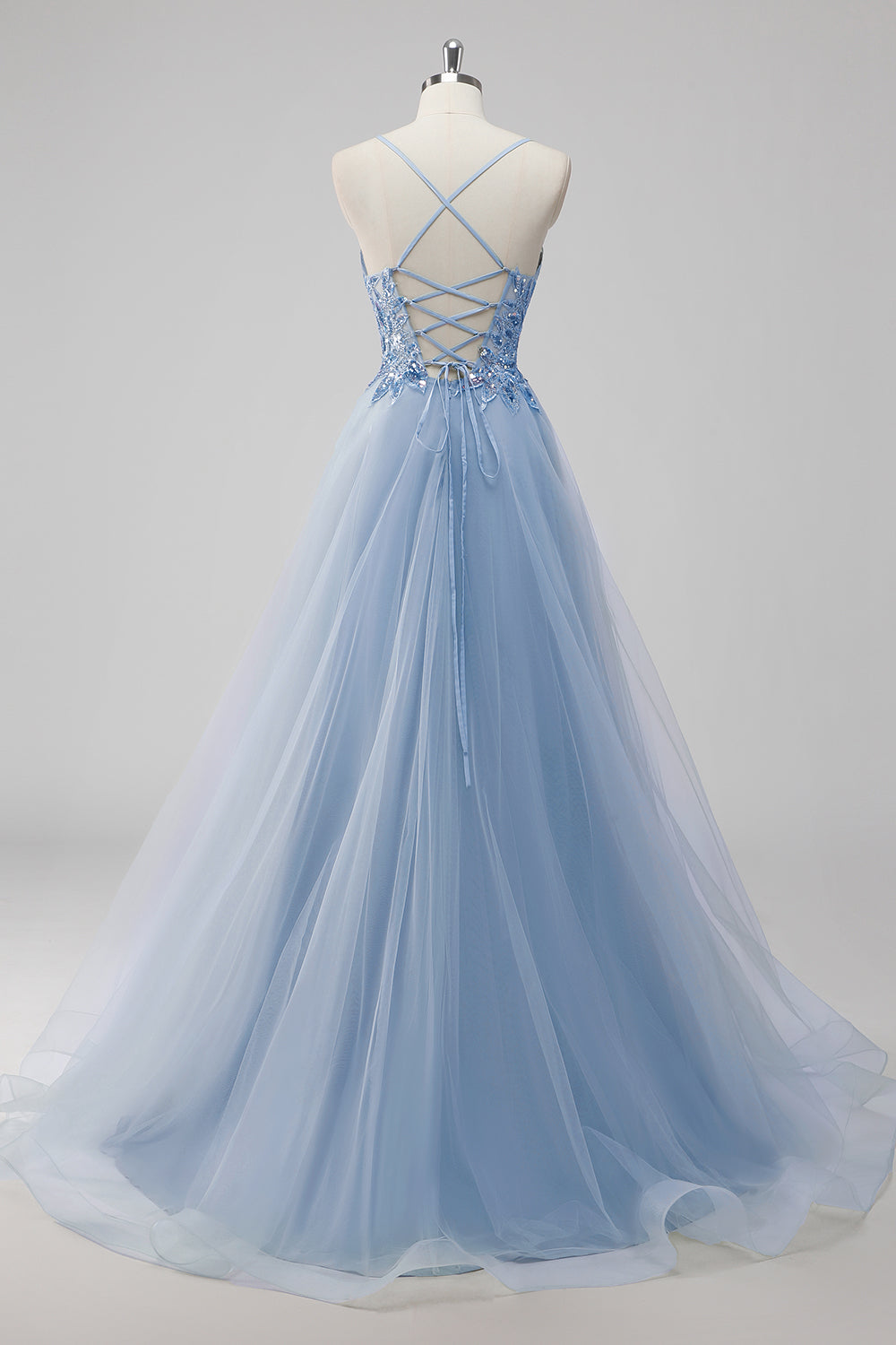 Green Sequin A Line Tulle Long Prom Dress with Lace up Back