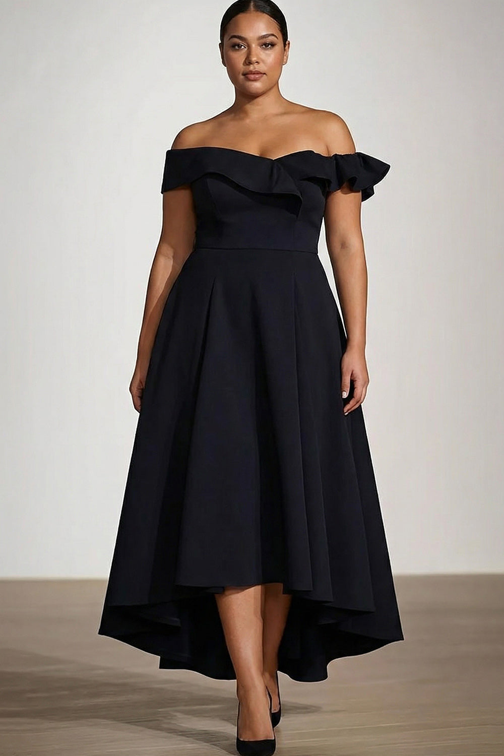 Off the Shoulder Black A Line Knee-Length Formal Dress