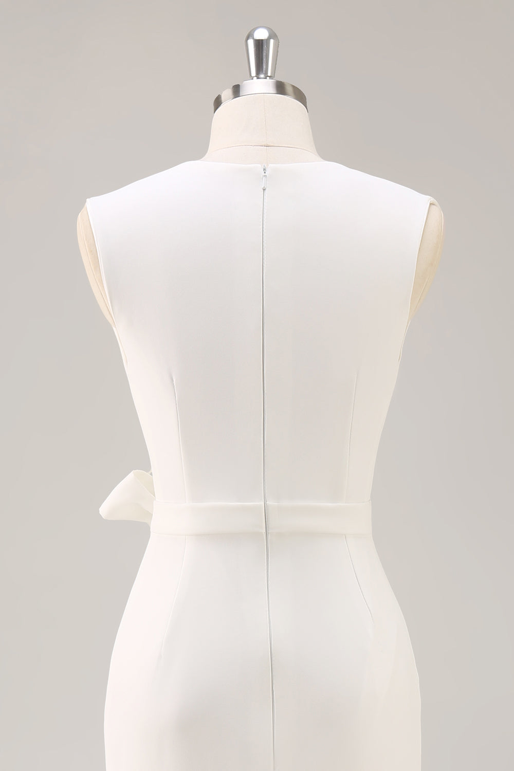 White V-Neck Sleeveless Satin Midi Formal Dress with Slit