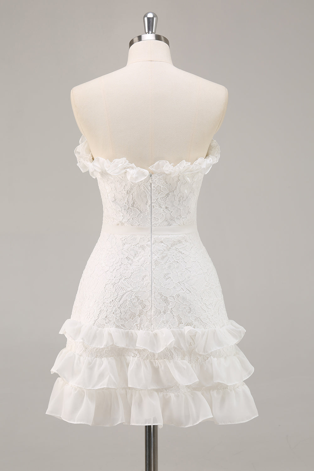 White A Line Lace Sweetheart Mini Graduation Dress