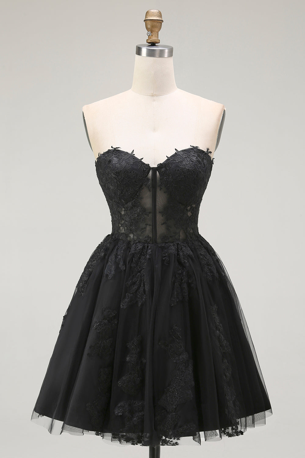 Black Corset Sweetheart Short Lace Homecoming Dress