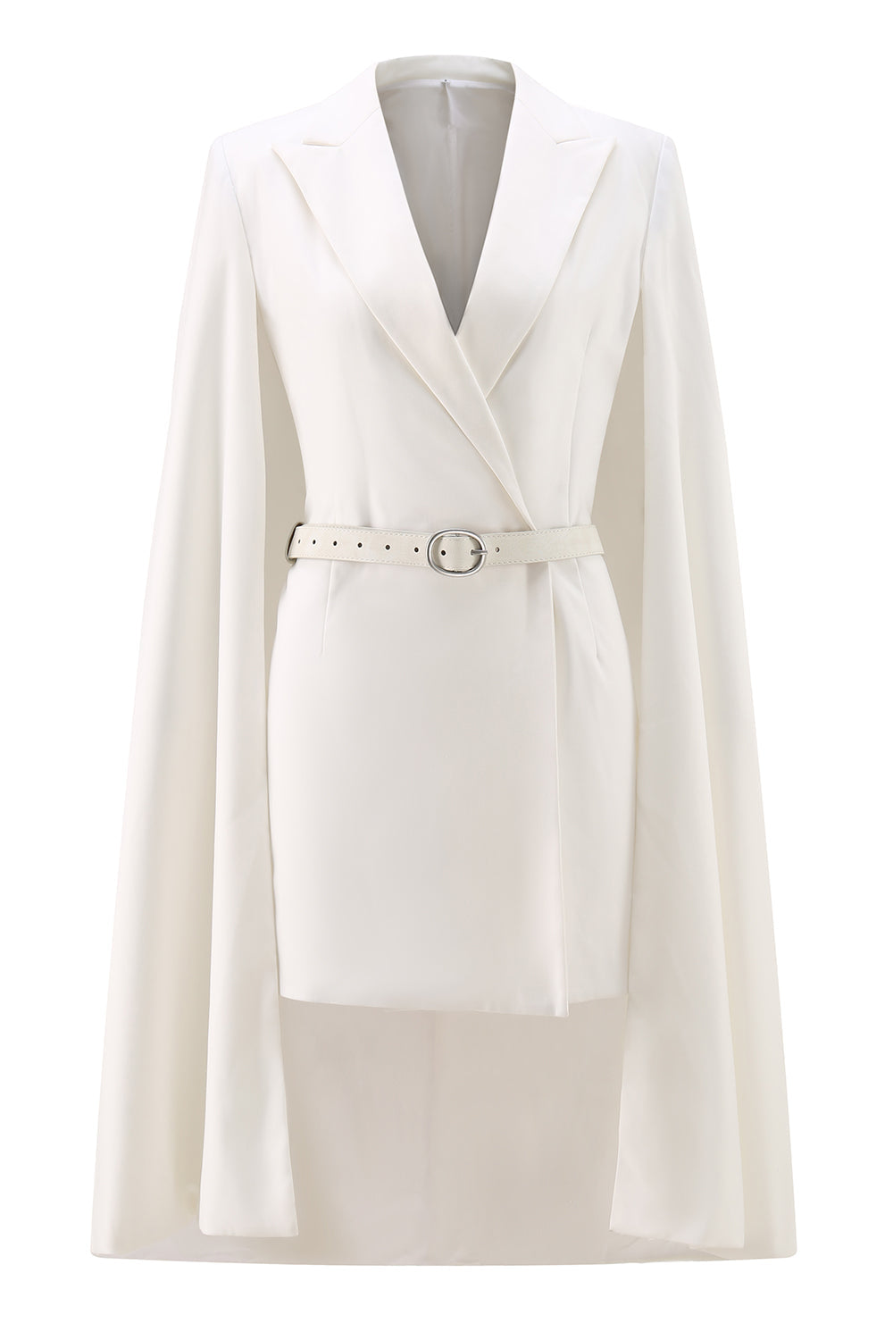 White Peak Lapel Cape Short Satin Work Blazer Dress