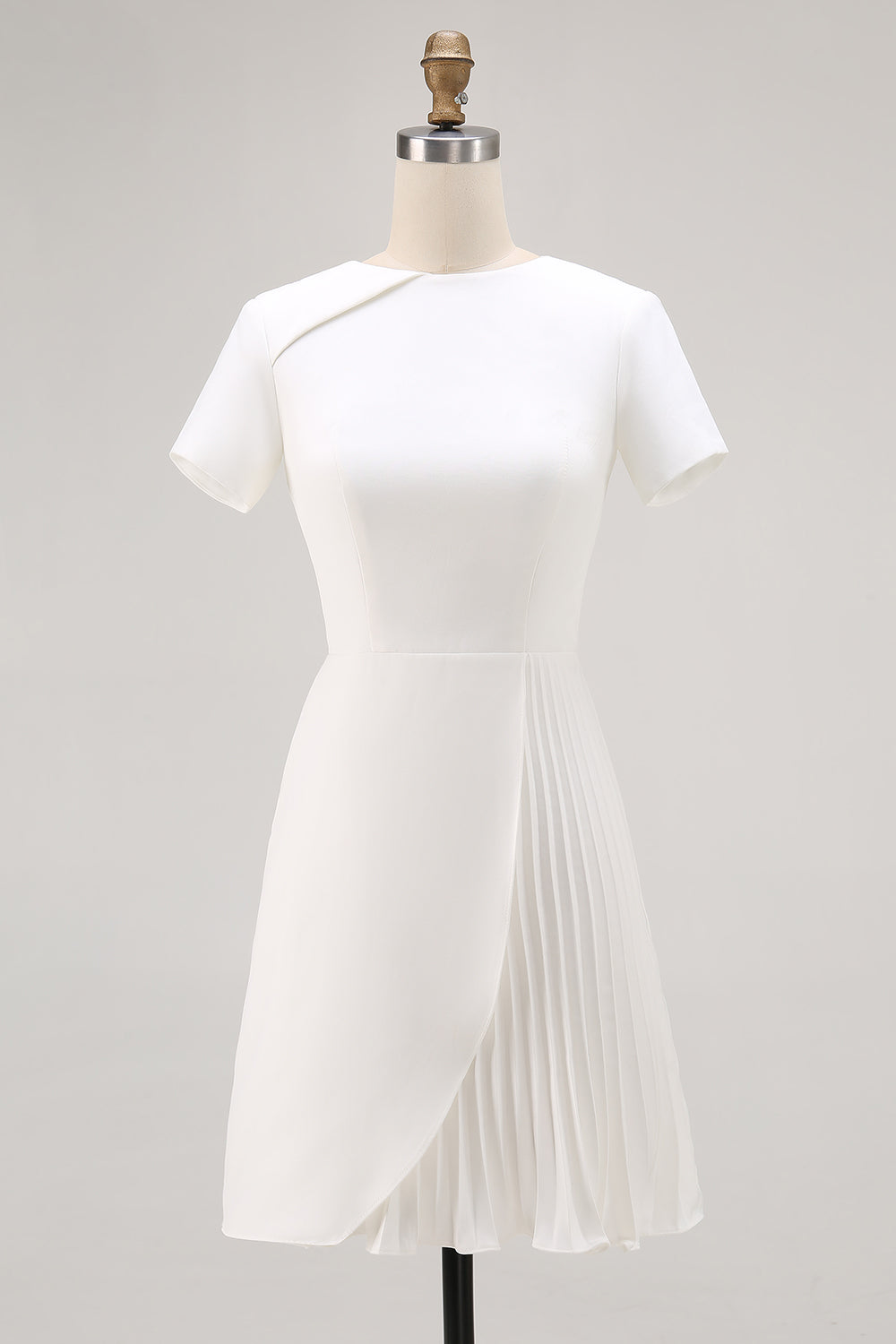Dusty Blue Bodycon Round Neck Satin Work Dress with Short Sleeves