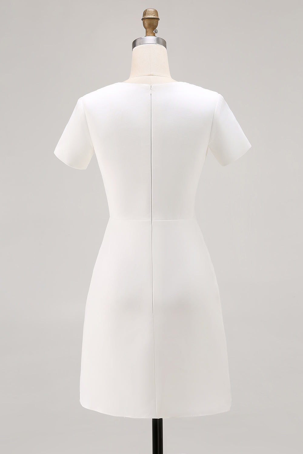 White Bodycon Round Neck Satin Short Sleeve Work Dress