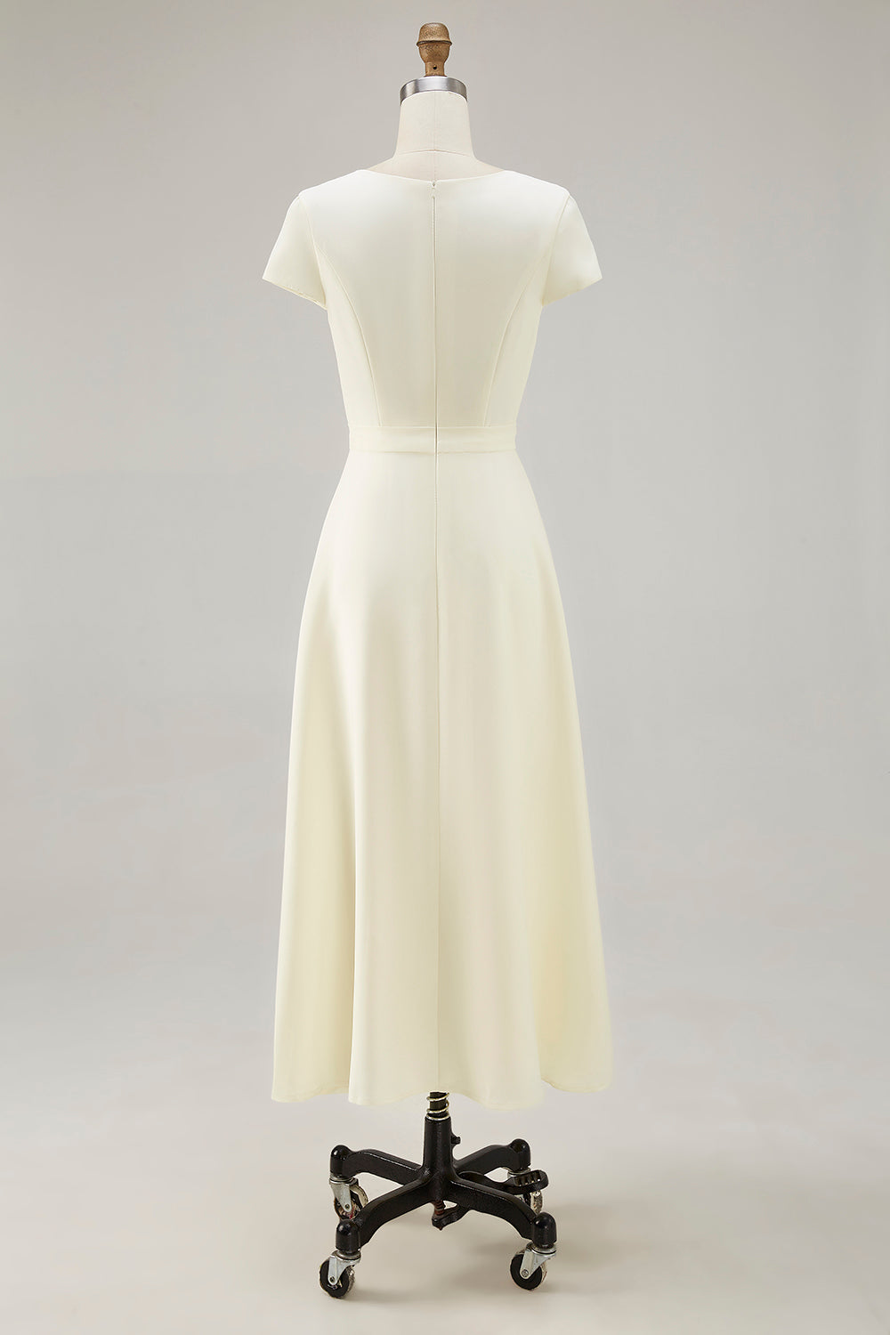 Daffodil A Line Satin Bateau Neck Midi Work Dress with Sleeves