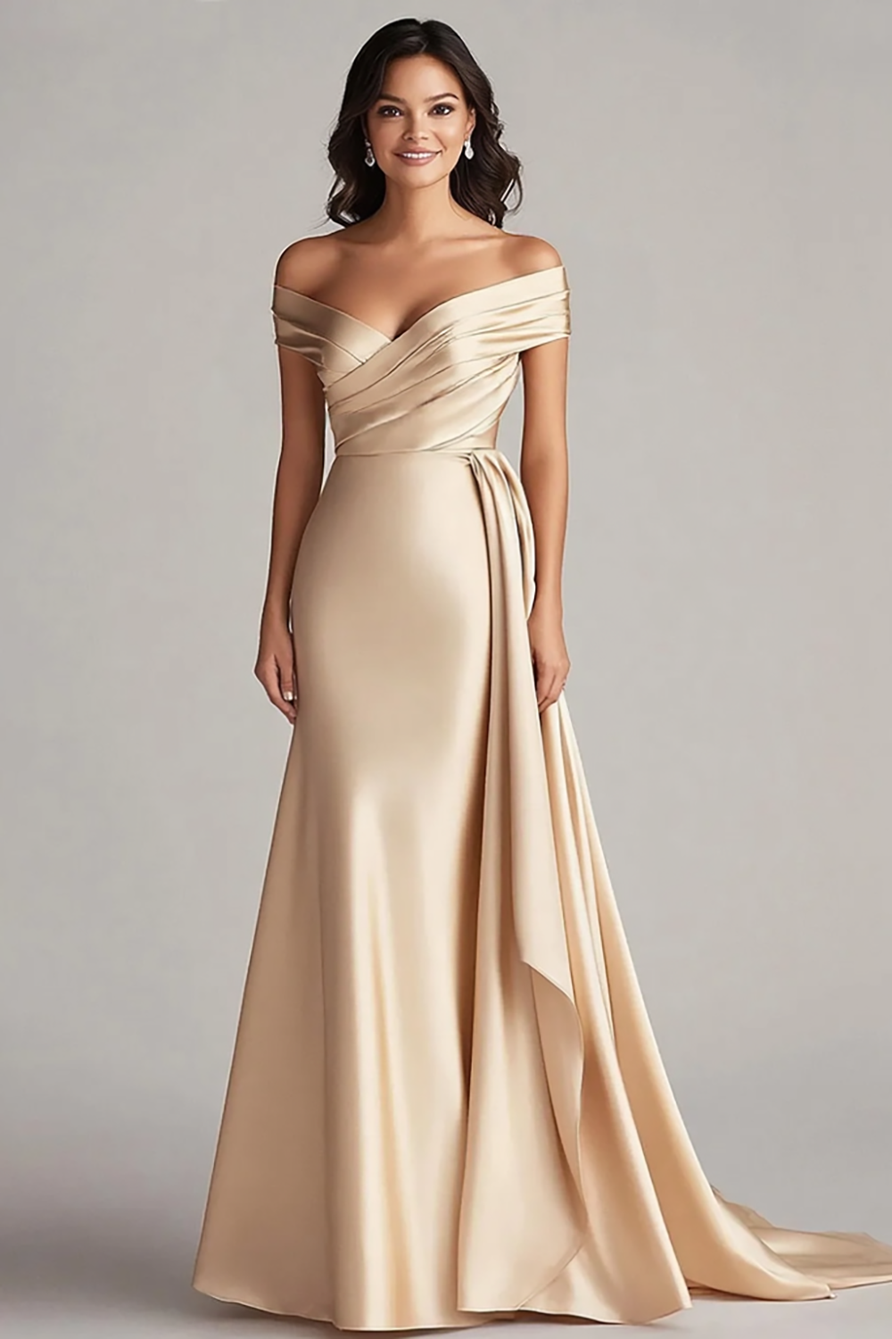 Peacock Satin Off the Shoulder Long Mermaid Formal Dress