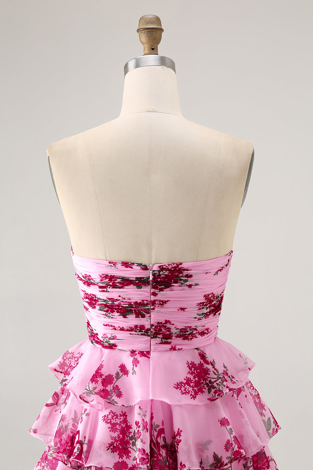 White and Blue Floral Bow Strapless Short Homecoming Dress with Ruffles