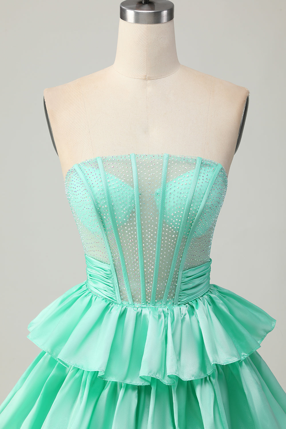 Sparkly Red Ruffled Corset Strapless Short Homecoming Dress with Bow