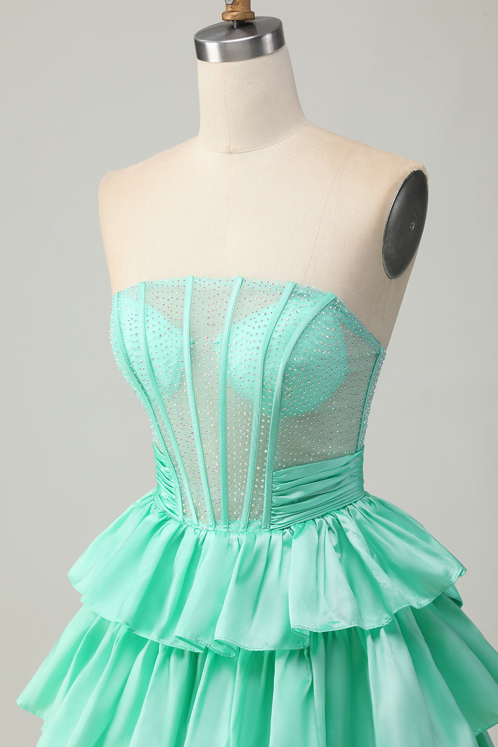 Sparkly Red Ruffled Corset Strapless Short Homecoming Dress with Bow