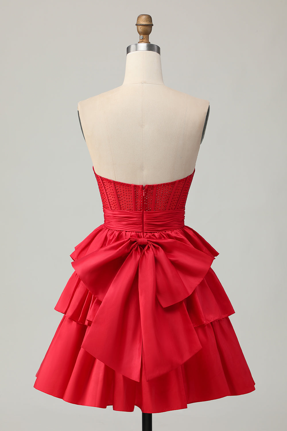 Sparkly Red Ruffled Corset Strapless Short Homecoming Dress with Bow