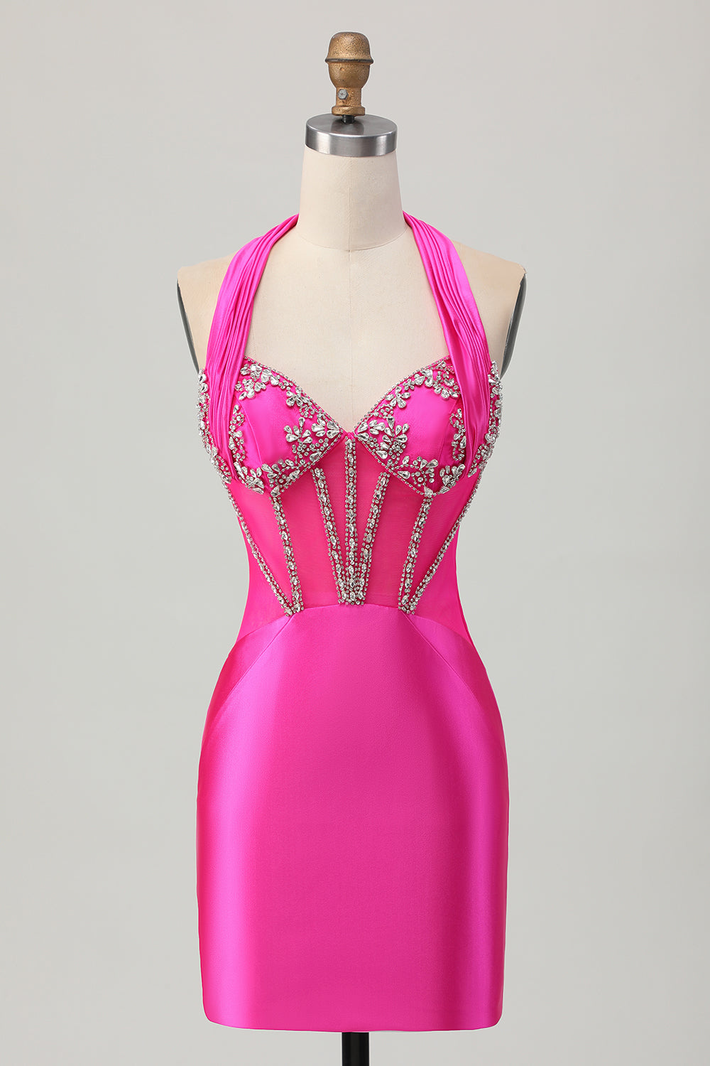 Sparkly Royal Blue Corset Halter Tight Short Homecoming Dress with Rhinestones
