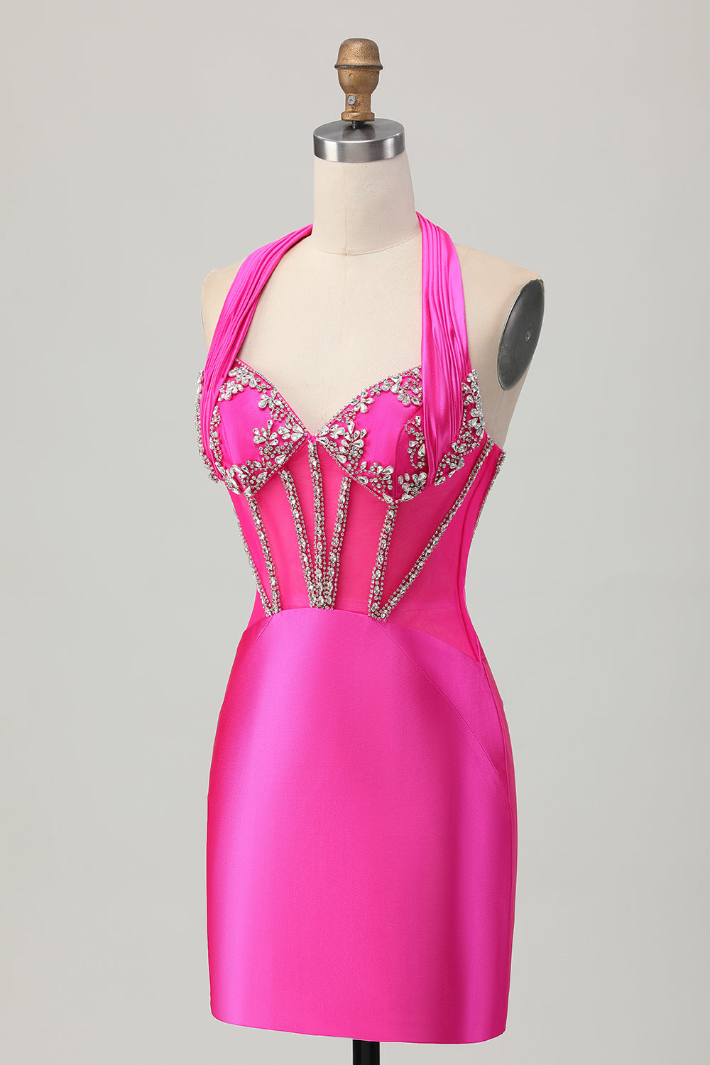 Sparkly Royal Blue Corset Halter Tight Short Homecoming Dress with Rhinestones