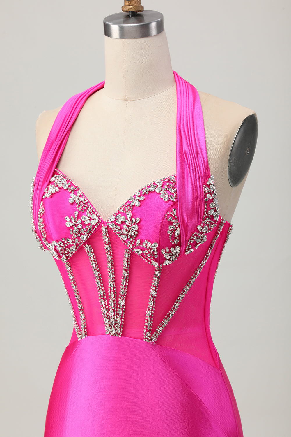 Sparkly Royal Blue Corset Halter Tight Short Homecoming Dress with Rhinestones