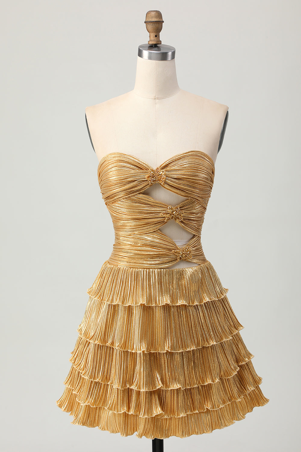 Sparkly Golden Floral Sweetheart Short Metallic Homecoming Dress with Keyholes