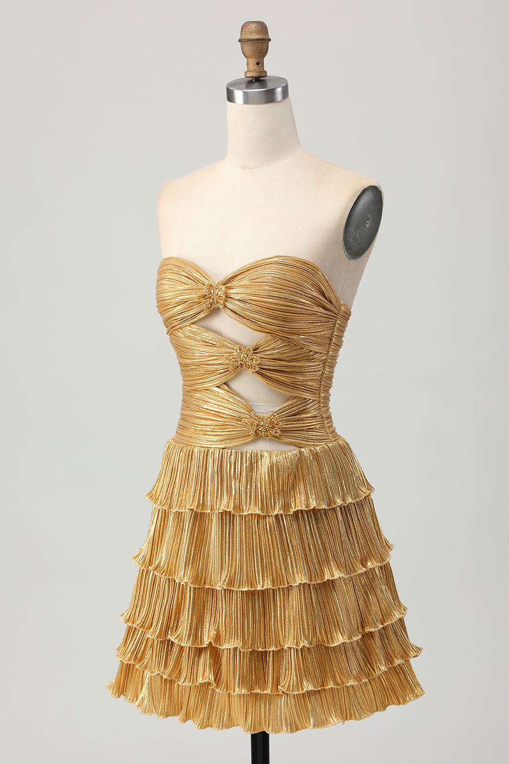 Sparkly Golden Floral Sweetheart Short Metallic Homecoming Dress with Keyholes