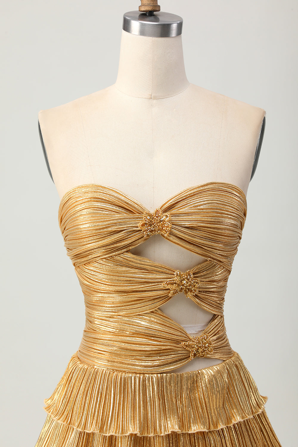 Sparkly Golden Floral Sweetheart Short Metallic Homecoming Dress with Keyholes