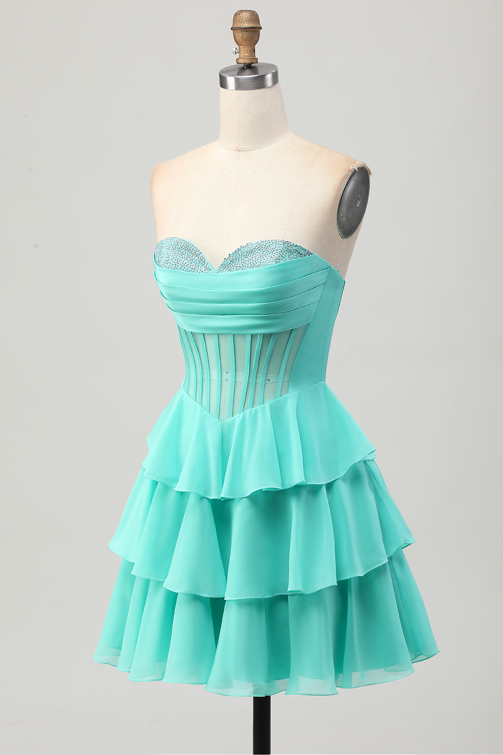 Sparkly Green Corset Ruffled Sweetheart Short Homecoming Dress with Beading