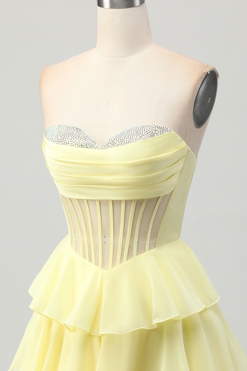 Sparkly Yellow Ruffled Corset Sweetheart Short Homecoming Dress with Beading