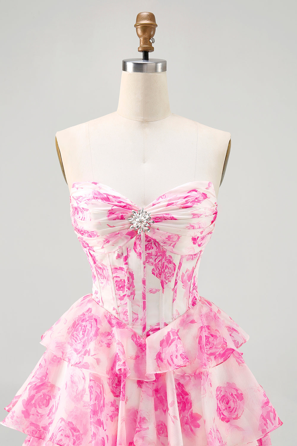 Sparkly White and Blue Floral Corset Short Homecoming Dress with Rhinestones