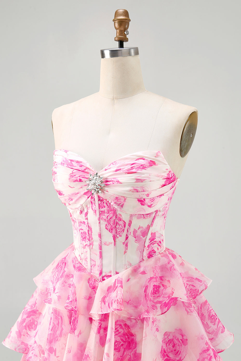 Sparkly White and Blue Floral Corset Short Homecoming Dress with Rhinestones