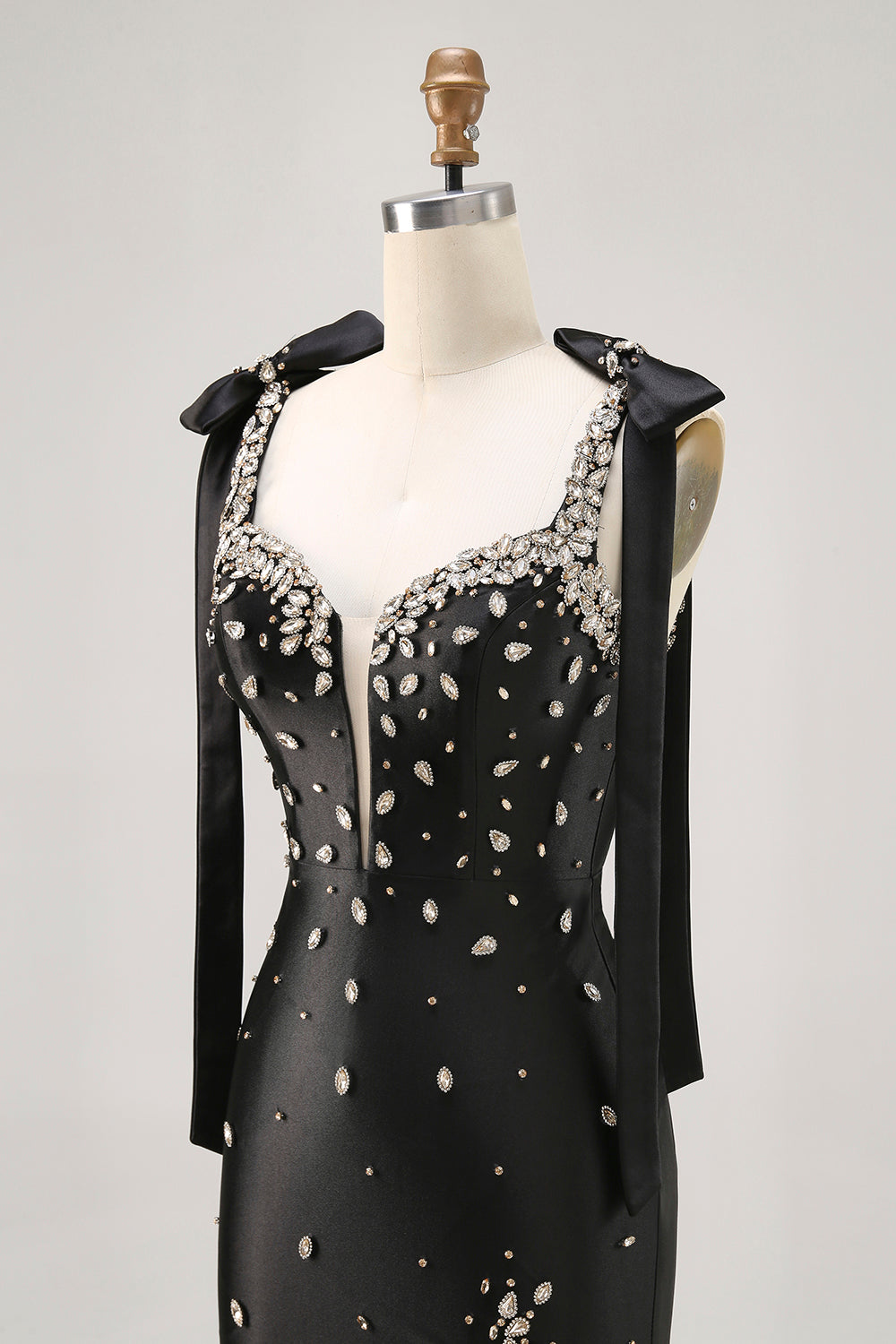 Sparkly Black Satin Tight Short Homecoming Dress with Rhinestones