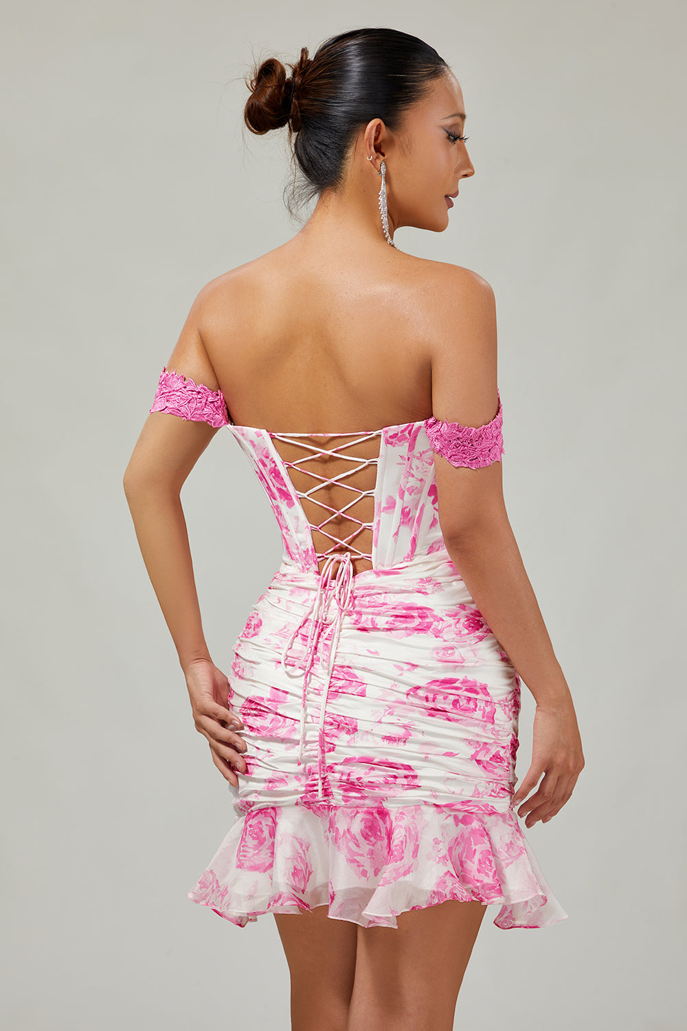 White and Blue Floral Corset Tight Short Homecoming Dress with Appliques