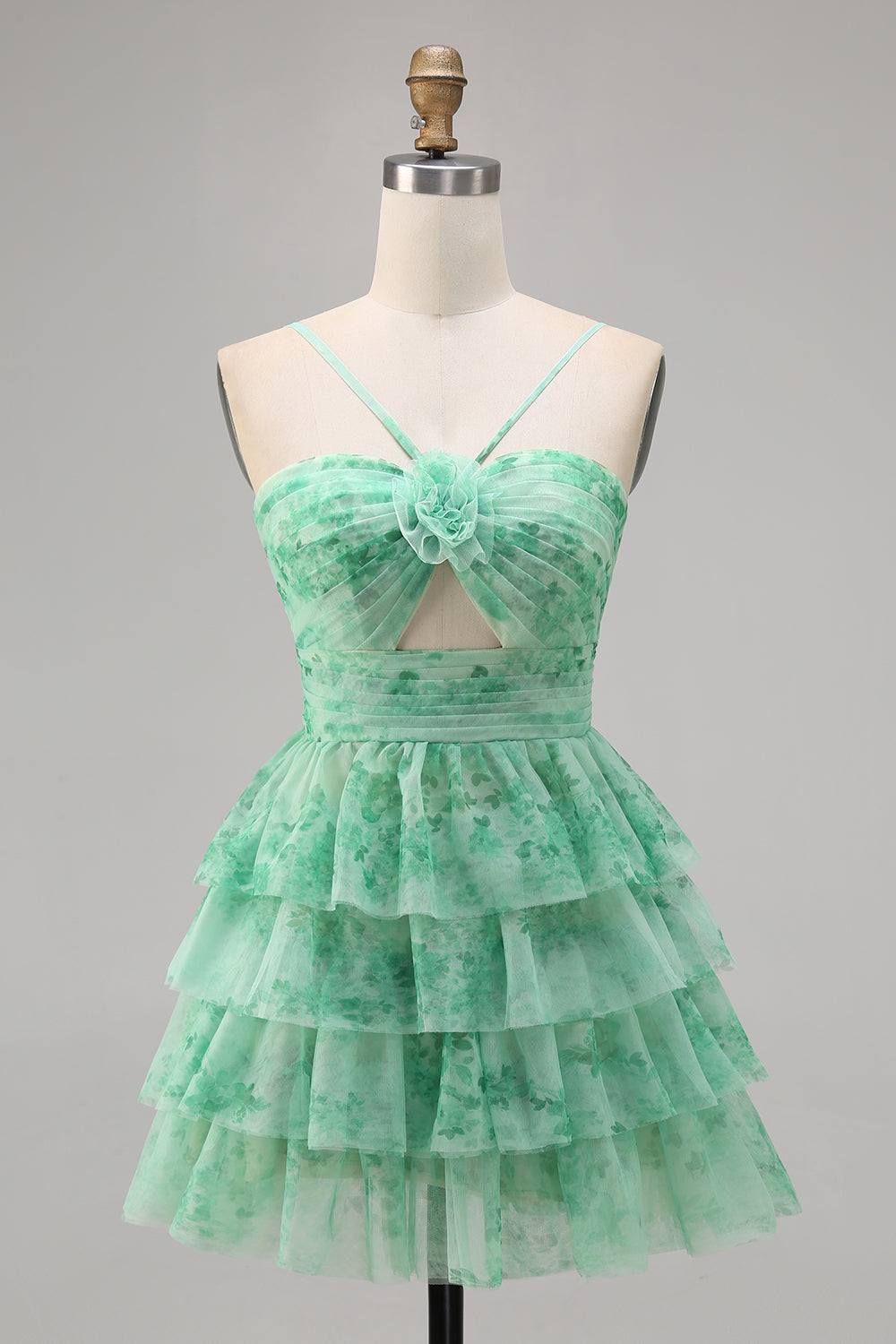 White Blue Flower A Line Short Tiered Homecoming Dress with Ruffles