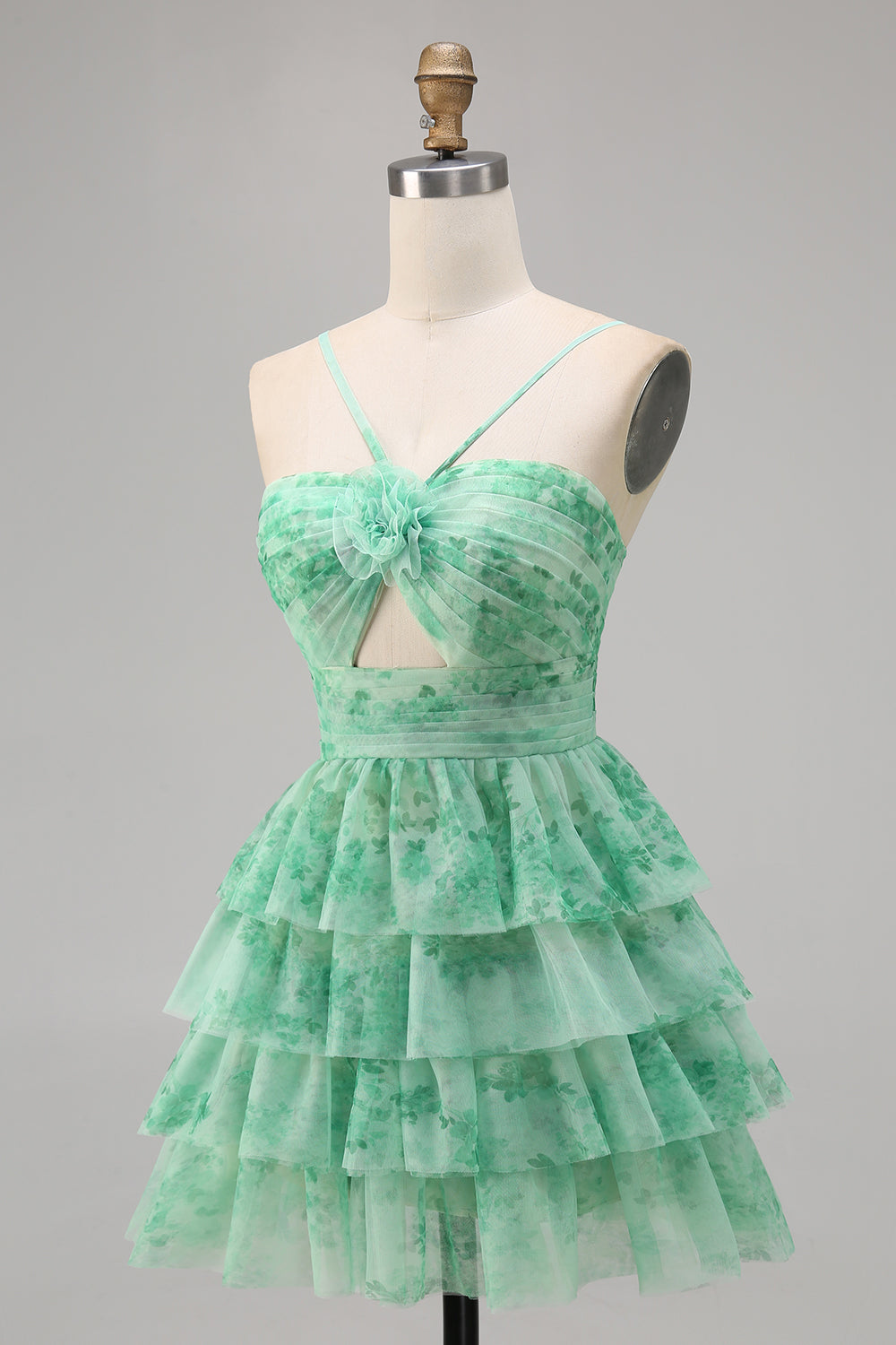 White Blue Flower A Line Short Tiered Homecoming Dress with Ruffles