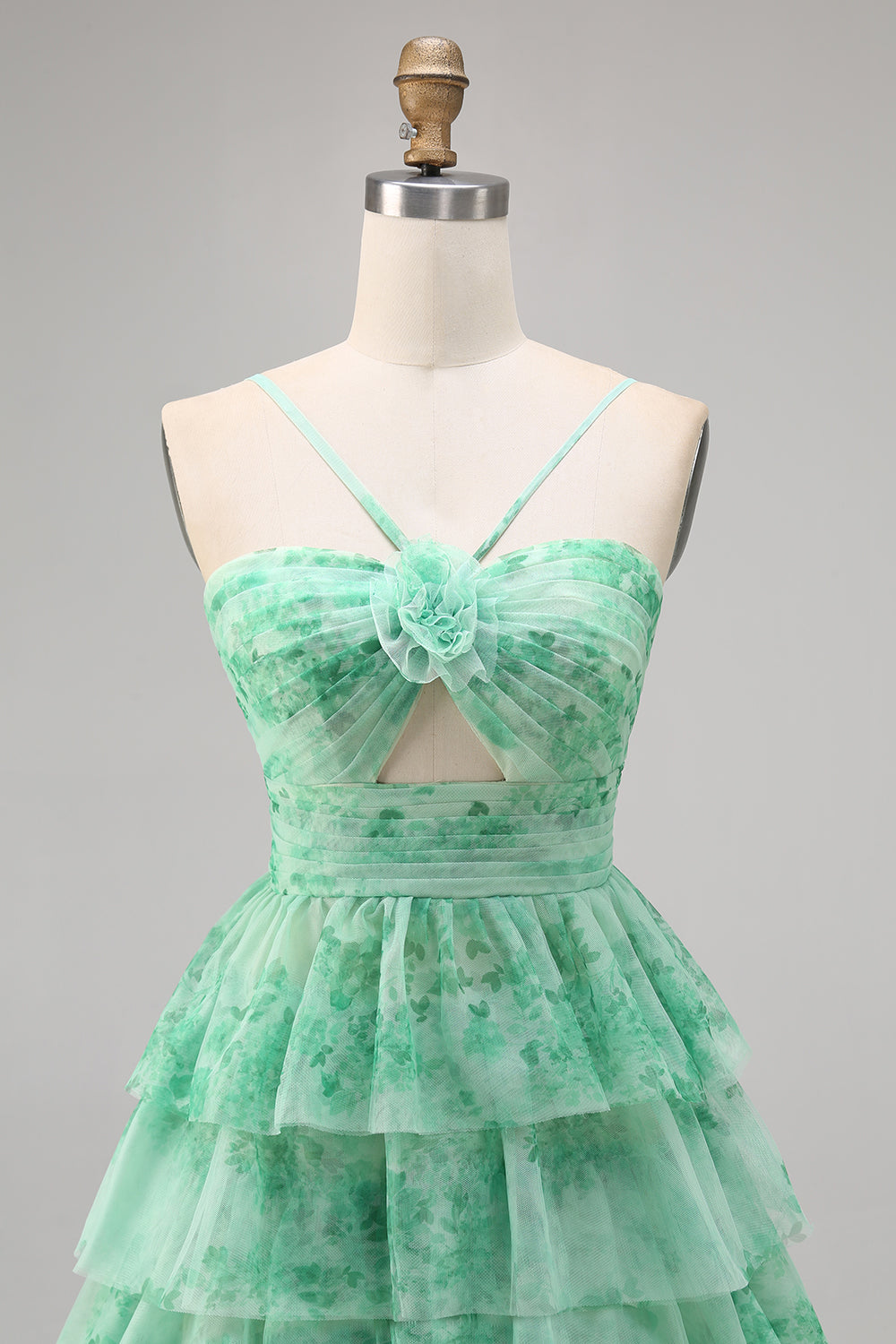 White Blue Flower A Line Short Tiered Homecoming Dress with Ruffles