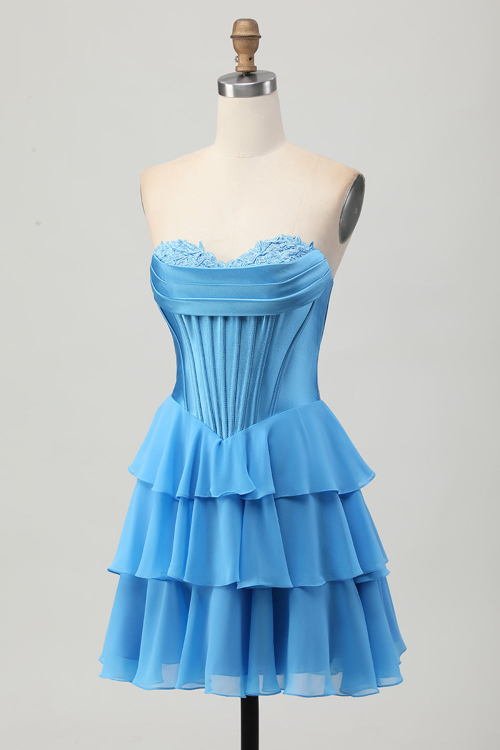 Blue Corset Ruched Sweetheart Short Homecoming Dress with Appliques