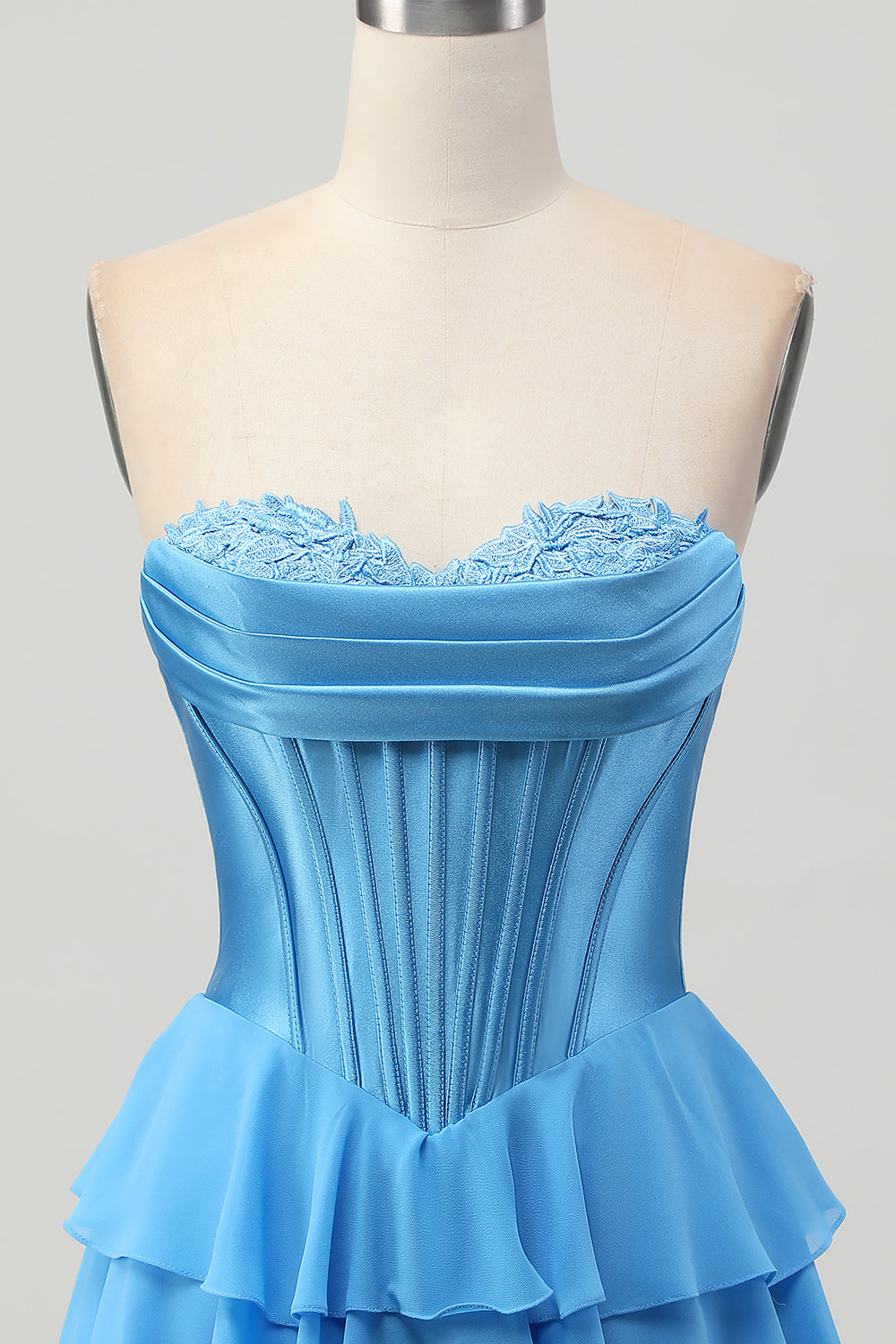 Blue Corset Ruched Sweetheart Short Homecoming Dress with Appliques