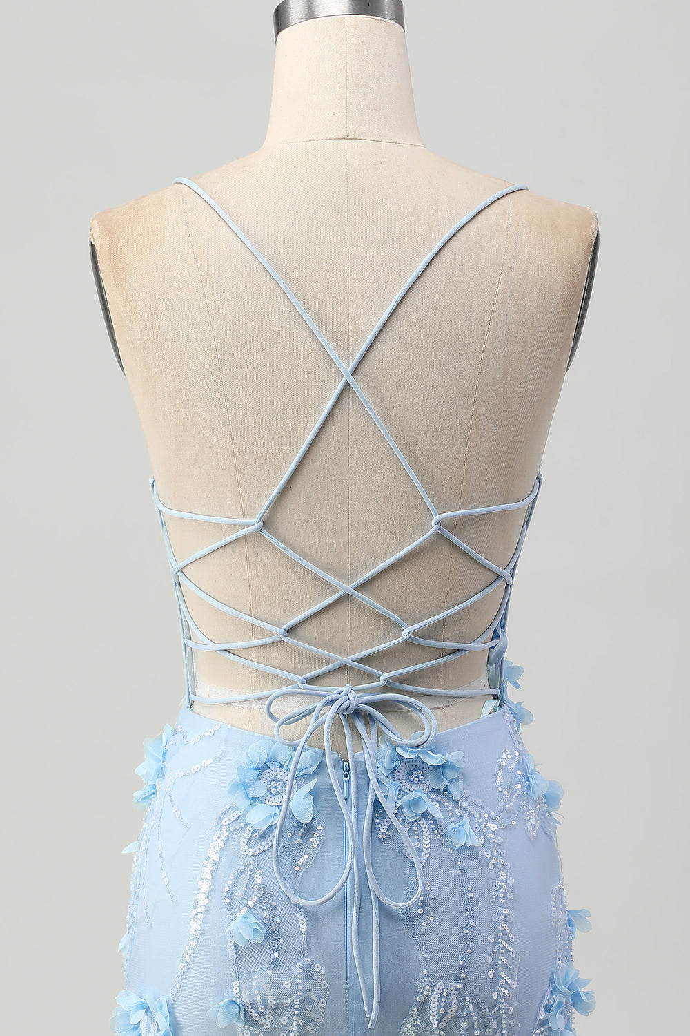 Sparkly Blue Tight Floral Corset Short Homecoming Dress with Sequins