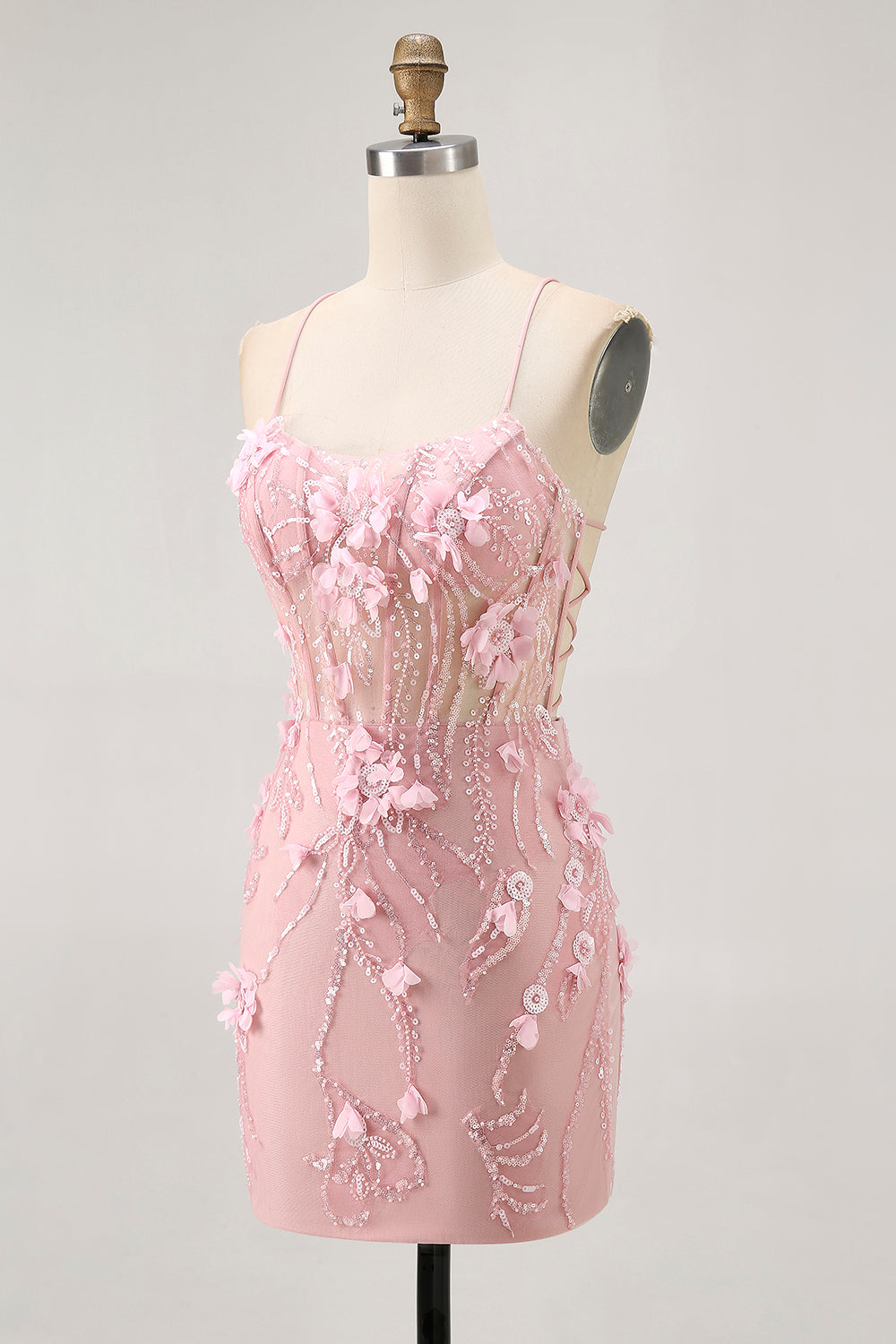 Sparkly Blue Tight Floral Corset Short Homecoming Dress with Sequins
