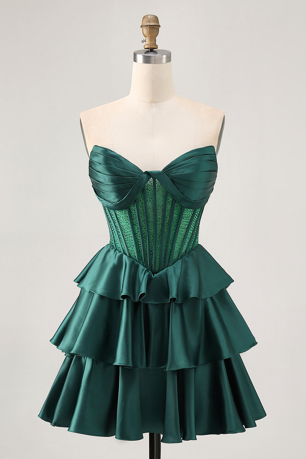 Sparkly Green Corset Ruffles Strapless Short Homecoming Dress with Beading