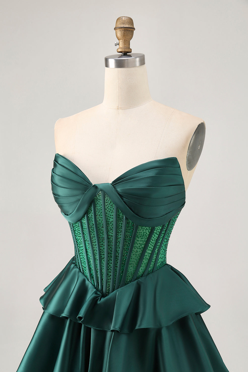 Sparkly Green Corset Ruffles Strapless Short Homecoming Dress with Beading