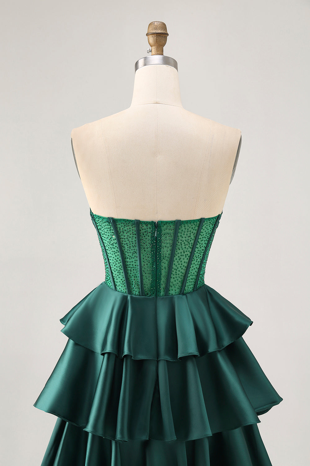 Sparkly Green Corset Ruffles Strapless Short Homecoming Dress with Beading