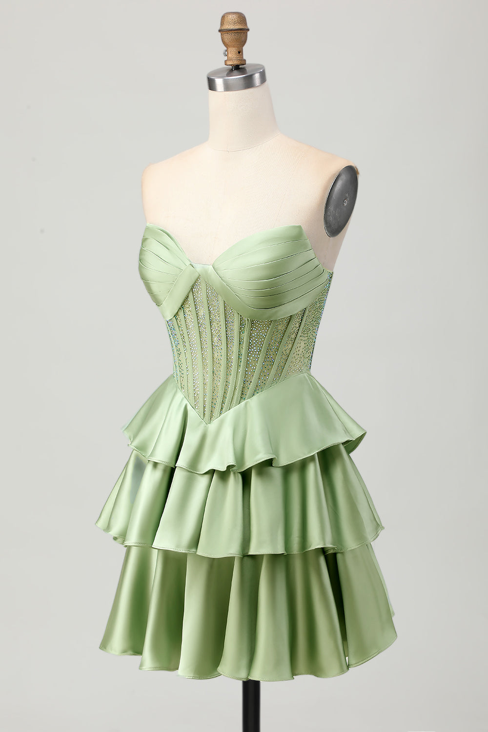 Sparkly Green Corset Ruffles Strapless Short Homecoming Dress with Beading
