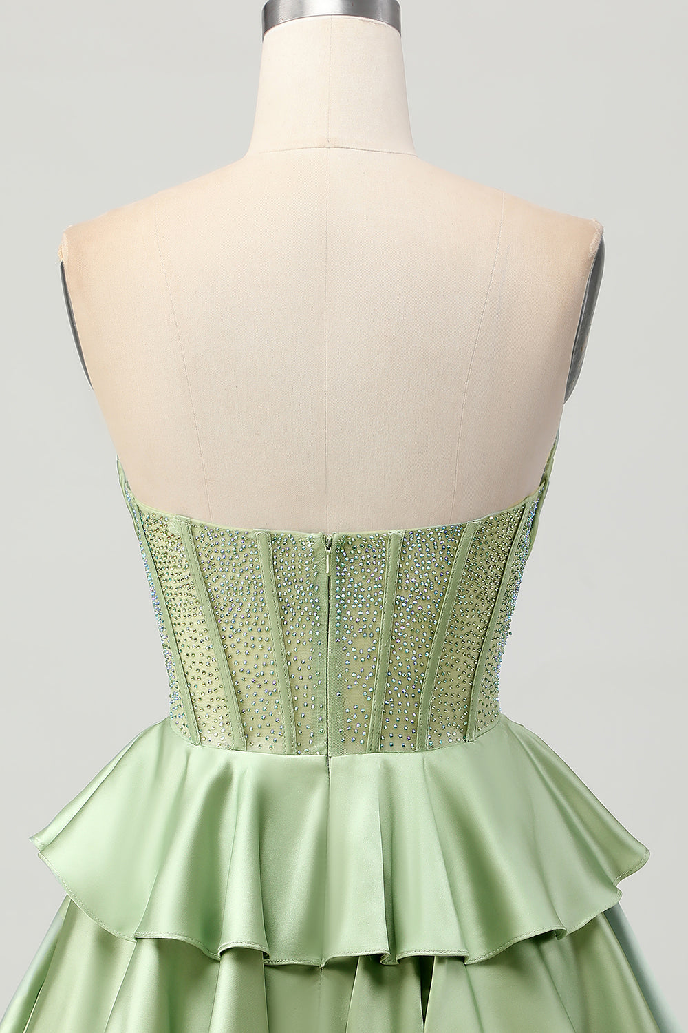 Sparkly Green Corset Ruffles Strapless Short Homecoming Dress with Beading