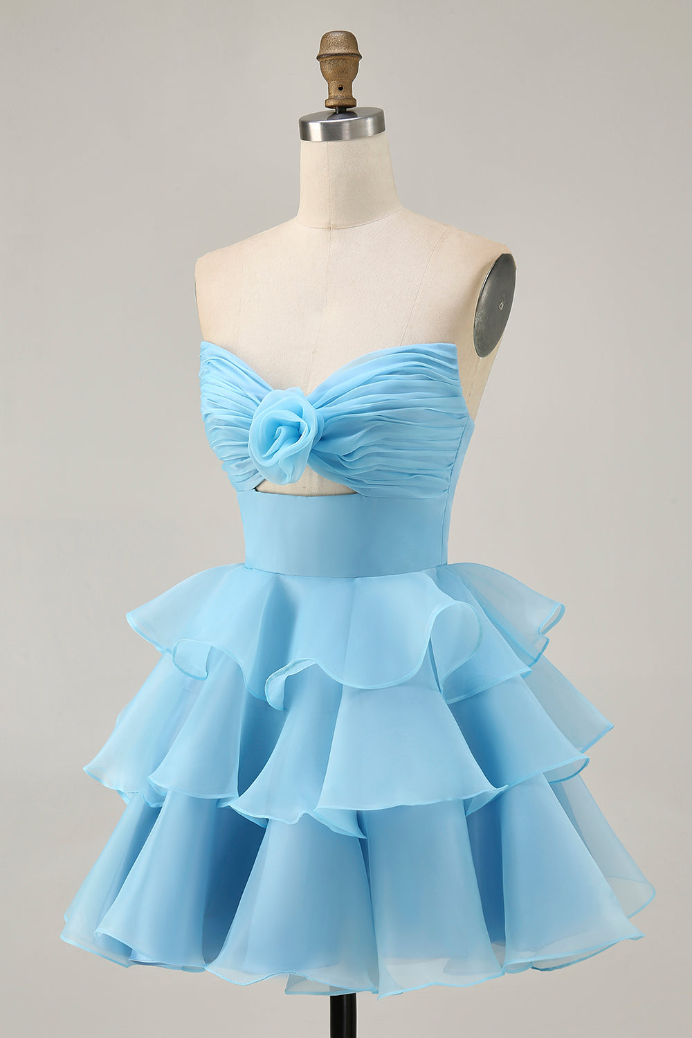 Green Floral Strapless Ruched Short Homecoming Dress with Ruffles