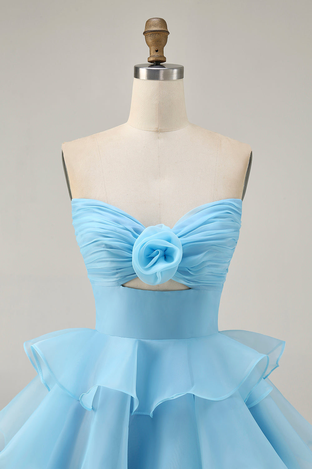 Green Floral Strapless Ruched Short Homecoming Dress with Ruffles