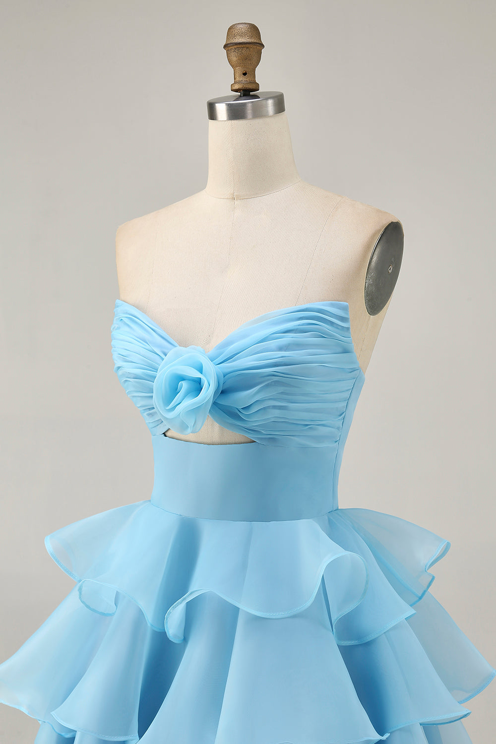 Green Floral Strapless Ruched Short Homecoming Dress with Ruffles