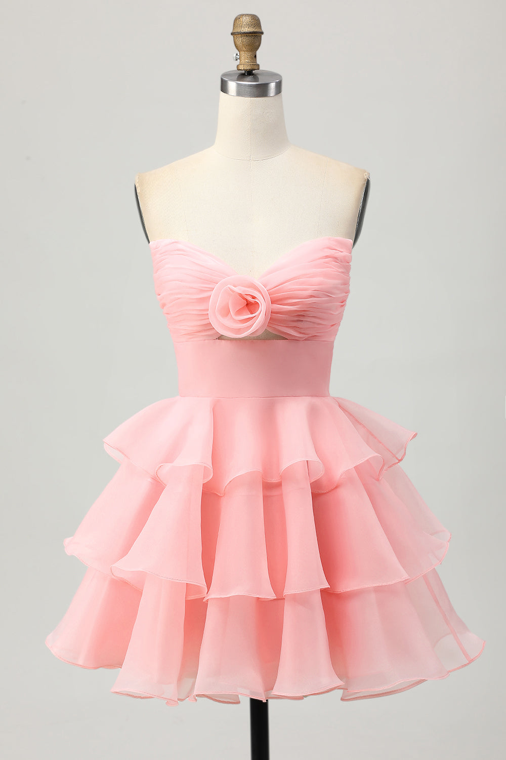 Green Floral Strapless Ruched Short Homecoming Dress with Ruffles