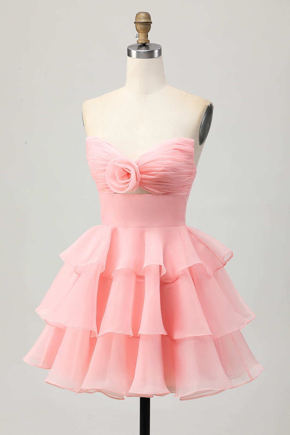 Green Floral Strapless Ruched Short Homecoming Dress with Ruffles
