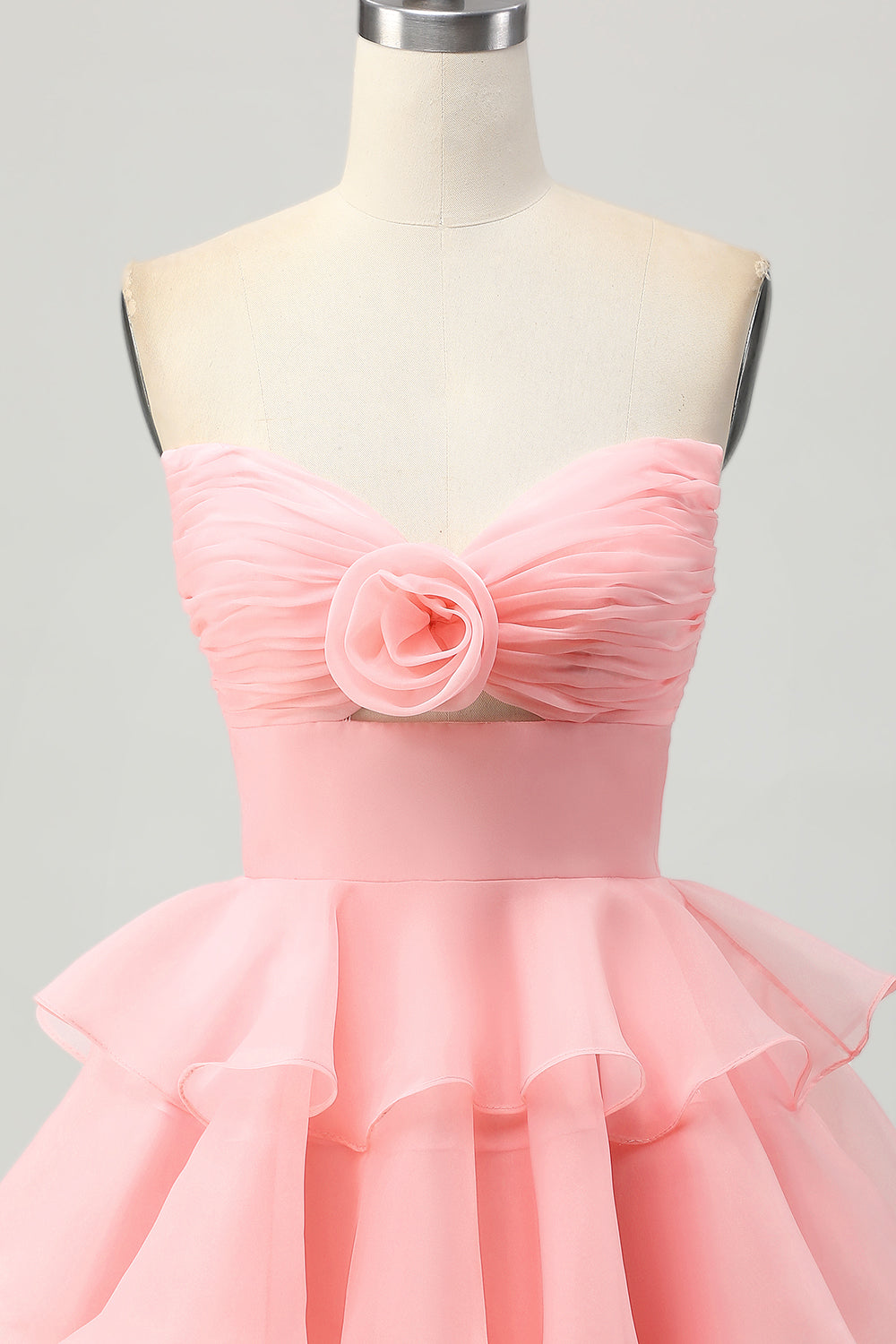 Green Floral Strapless Ruched Short Homecoming Dress with Ruffles