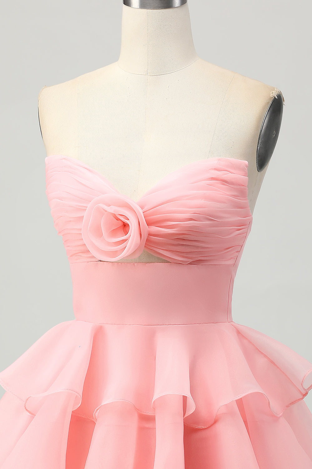 Green Floral Strapless Ruched Short Homecoming Dress with Ruffles