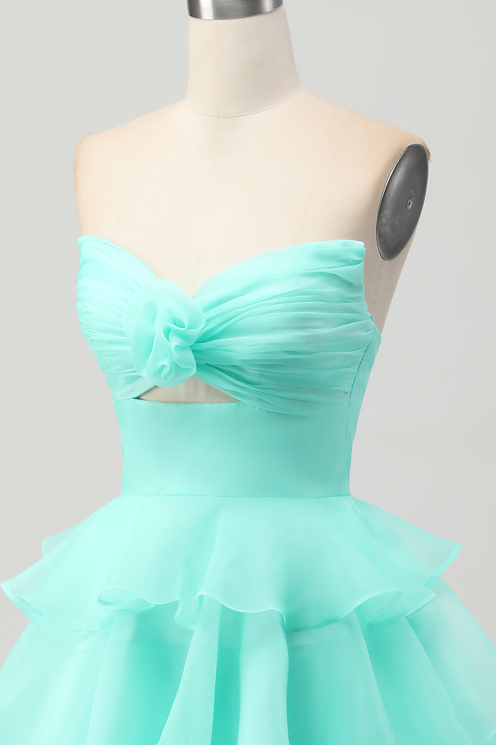 Green Floral Strapless Ruched Short Homecoming Dress with Ruffles