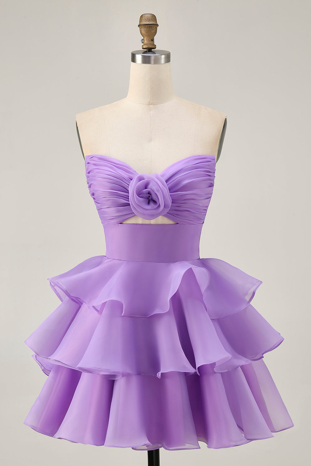 Green Floral Strapless Ruched Short Homecoming Dress with Ruffles