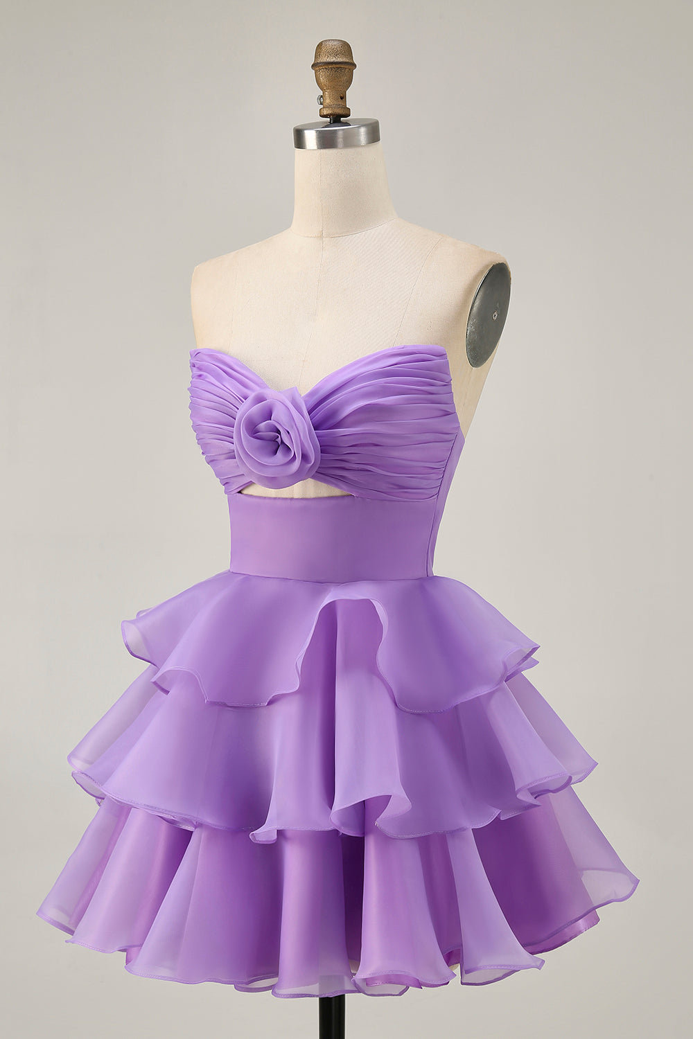Green Floral Strapless Ruched Short Homecoming Dress with Ruffles