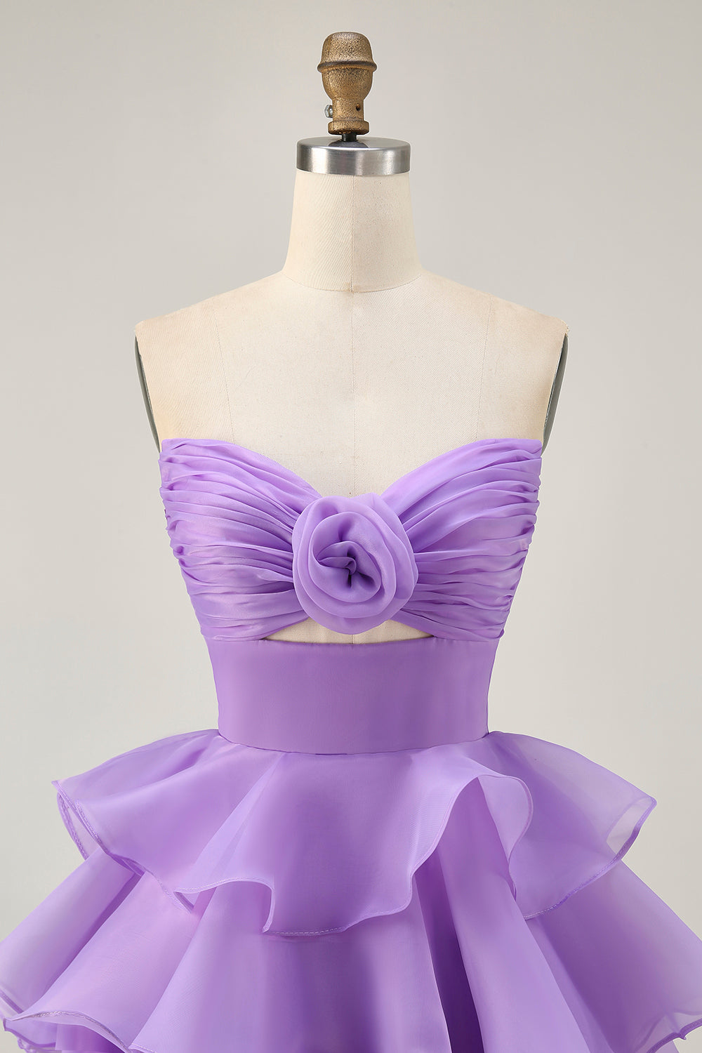 Green Floral Strapless Ruched Short Homecoming Dress with Ruffles