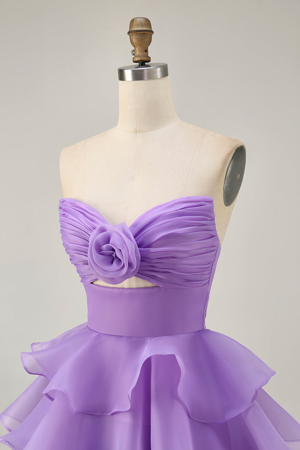 Green Floral Strapless Ruched Short Homecoming Dress with Ruffles